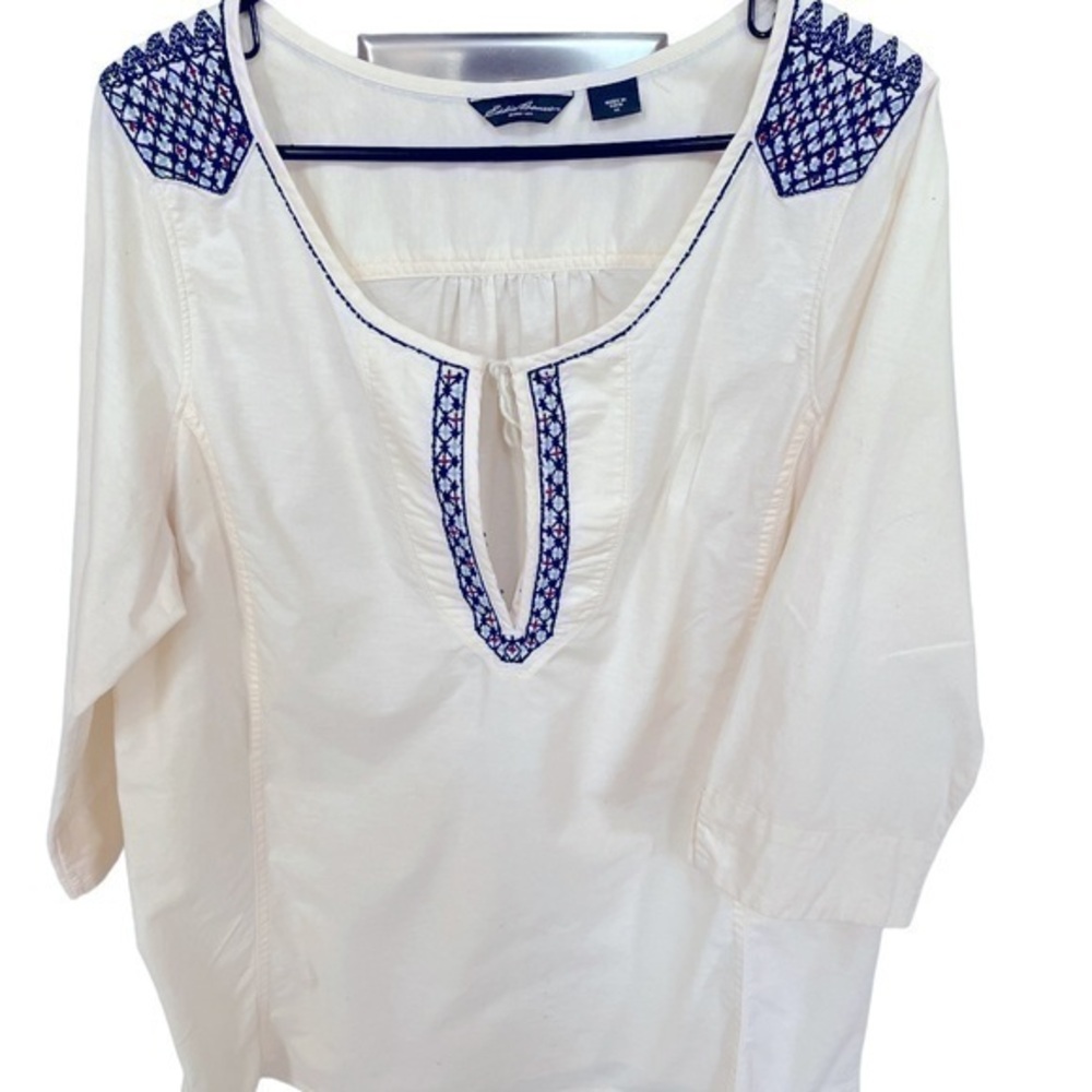 - Eddie Bauer cotton embellished embroidered boho weekend top in size 1X